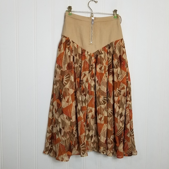 The Bright Side Midi Skirt Womens Size XS Tan Nomad Rocky Barnes Denim Chiffon - Picture 2 of 13